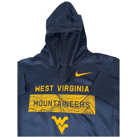 Nike Therma-Fit‎ West Virginia Mountaineers WVU Blue Hooded Sweatshirt Men's S - Picture 1 of 9